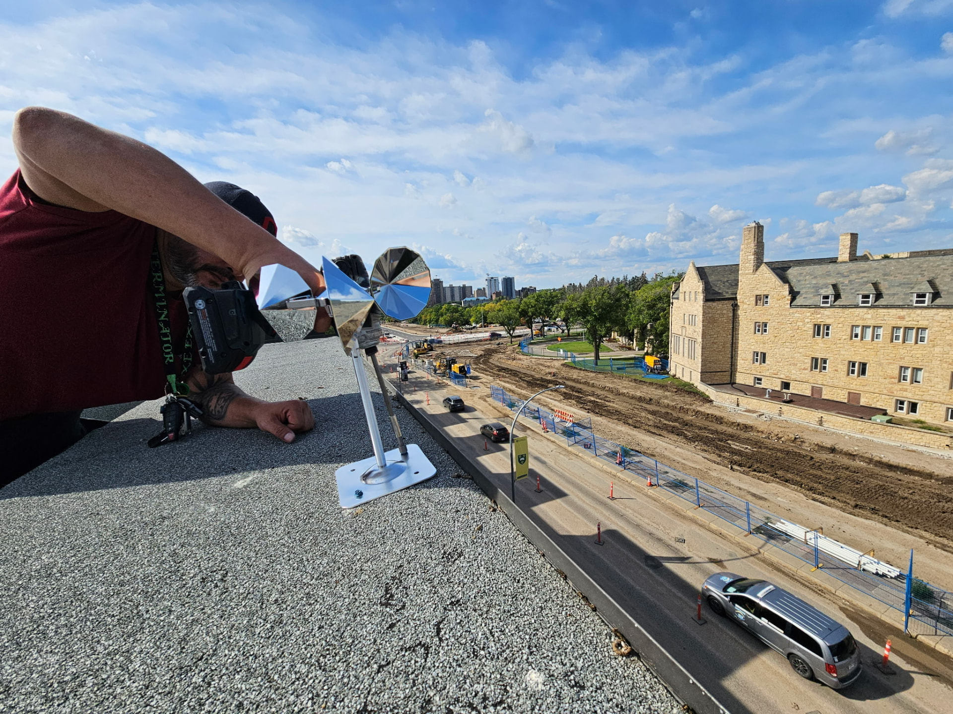 Documenting a major construction project from a rooftop