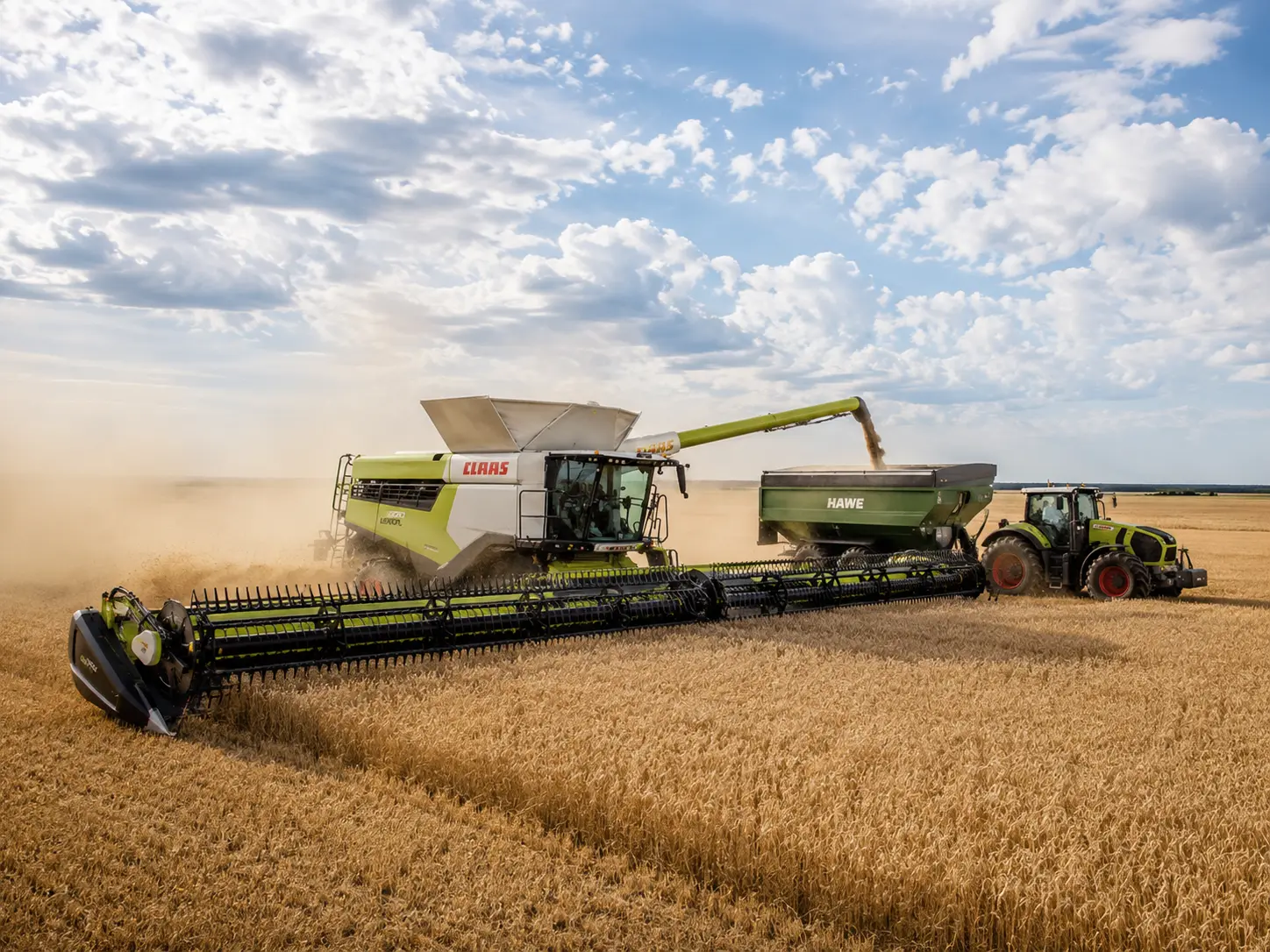 Harvest underway in a Saskatchewan grain field
